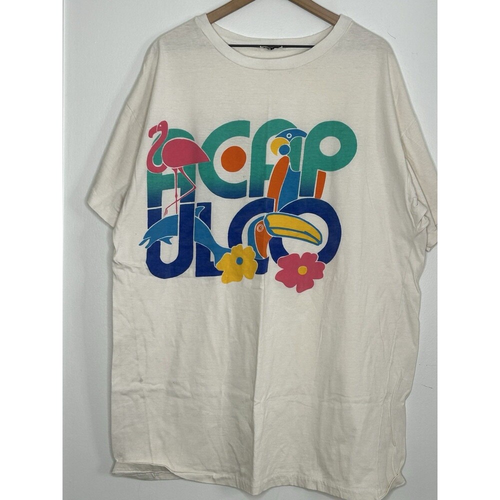 Vintage Single Stitch Acapulco Tee Shirt Dress 2XL Resort Swim Cover Flamingo